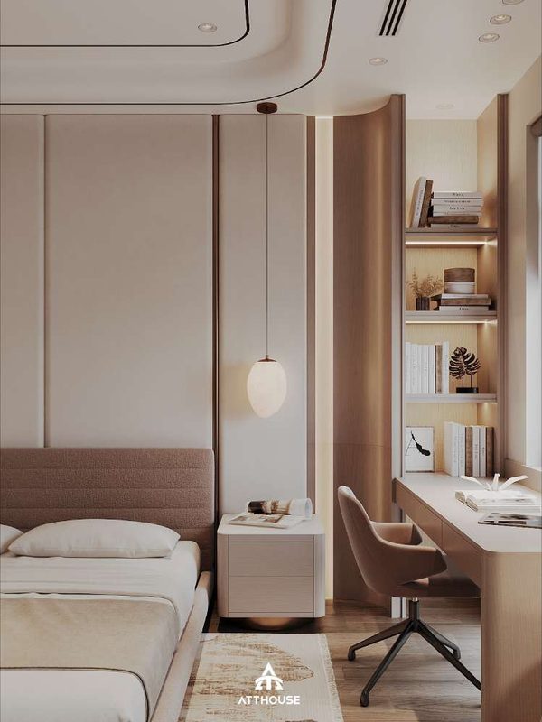 Phòng ngủ con gái – nét duyên mềm mại trong thiết kế biệt thự Vinhomes Royal Island.

