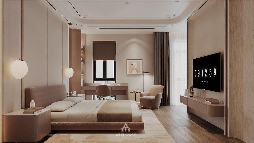 Thiết kế biệt thự Vinhomes Royal Island – phòng ngủ con gái tinh tế và tiện nghi.

