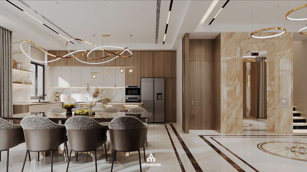 Thiết kế biệt thự tại Vinhomes Royal Island với khu vực sảnh thời thượng.

