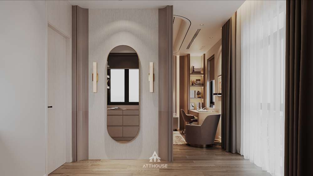 Góc nghỉ ngơi đầy nữ tính trong thiết kế biệt thự Vinhomes Royal Island.

