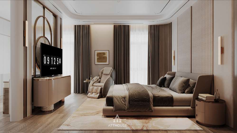Thiết kế biệt thự Vinhomes Royal Island với phòng ngủ master tinh tế, tiện nghi.


