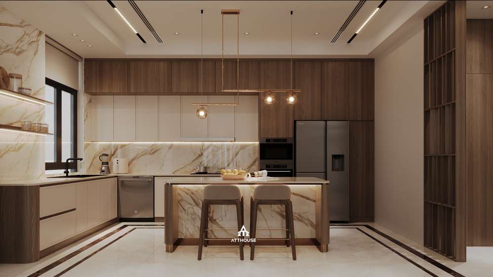 Thiết kế biệt thự Vinhomes Royal Island – phòng bếp hiện đại, đẳng cấp.

