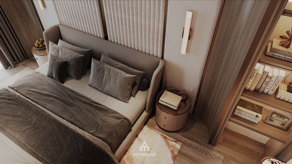 Thiết kế biệt thự Vinhomes Royal Island – phòng ngủ master đầy cuốn hút.

