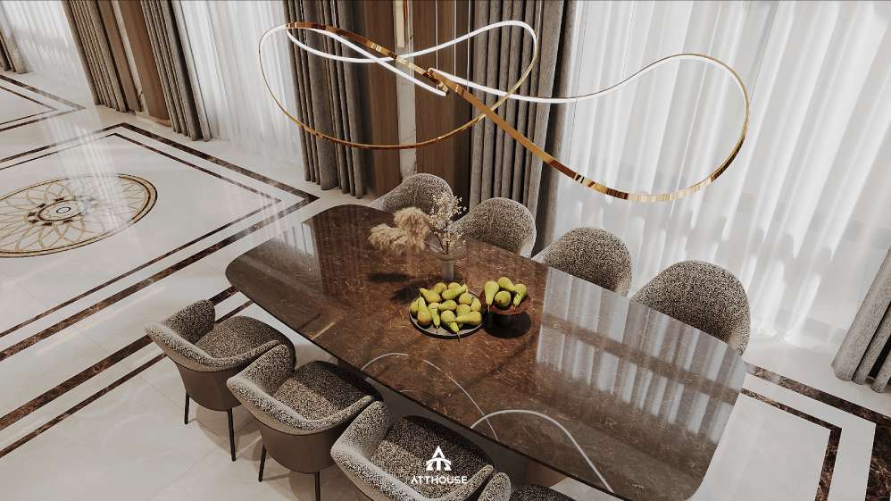 Vẻ đẹp tinh giản và sang trọng trong phòng bếp thiết kế biệt thự Vinhomes Royal Island.

