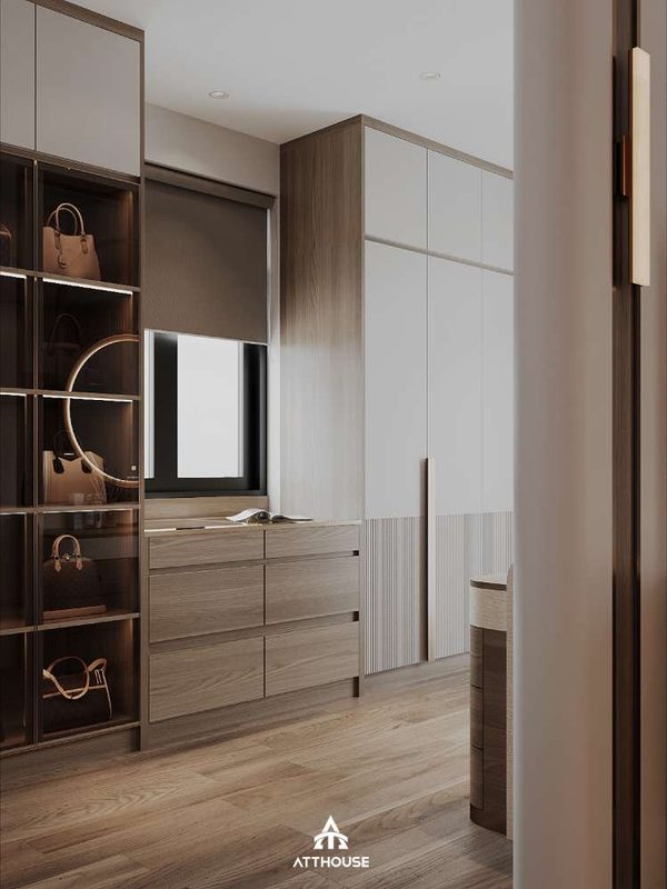 Vẻ đẹp hiện đại, ấm áp của phòng ngủ master tại thiết kế biệt thự Vinhomes Royal Island.
