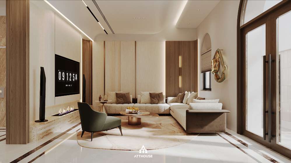 Không gian phòng khách tinh tế của thiết kế biệt thự Vinhomes Royal Island.

