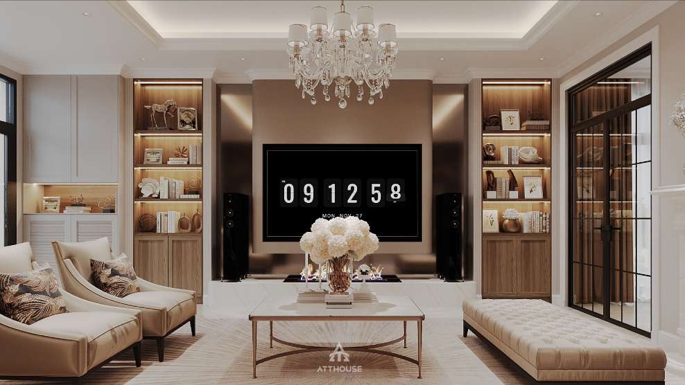 Thiết kế phòng khách biệt thự phong cách Modern Classic tại Vinhomes Royal Island - Vẻ đẹp vượt thời gian trong một diện mạo đương đại