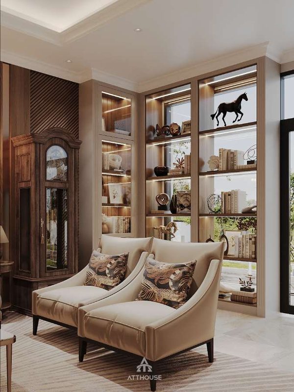 Phòng khách mang phong cách Modern Classic tại thiết kế biệt thự Vinhomes Royal Island