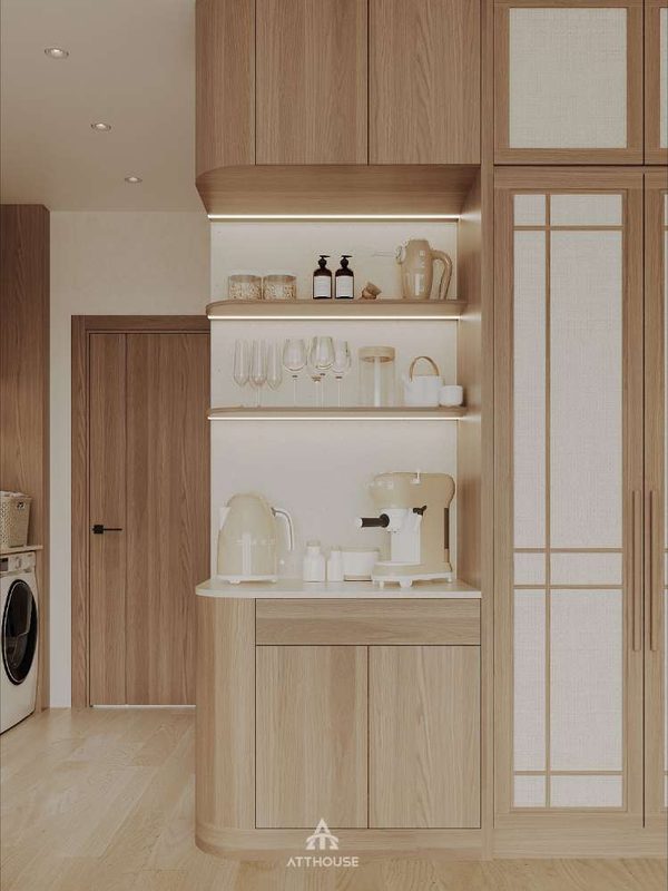 Thiết kế biệt thự Vinhomes Royal Island nổi bật với giường ngủ bọc nệm mềm mại, kết hợp sắc màu trung tính ấm áp.