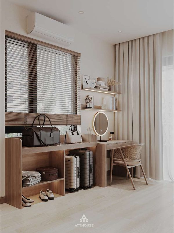 Không gian phòng ngủ 3 sử dụng chất liệu tự nhiên tại thiết kế biệt thự Vinhomes Royal Island