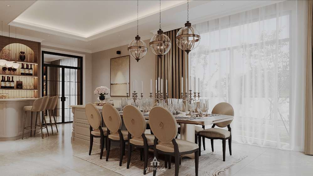 Không gian nội thất phòng bếp mang phong cách Modern Classic tại thiết kế biệt thự Vinhomes Royal Island